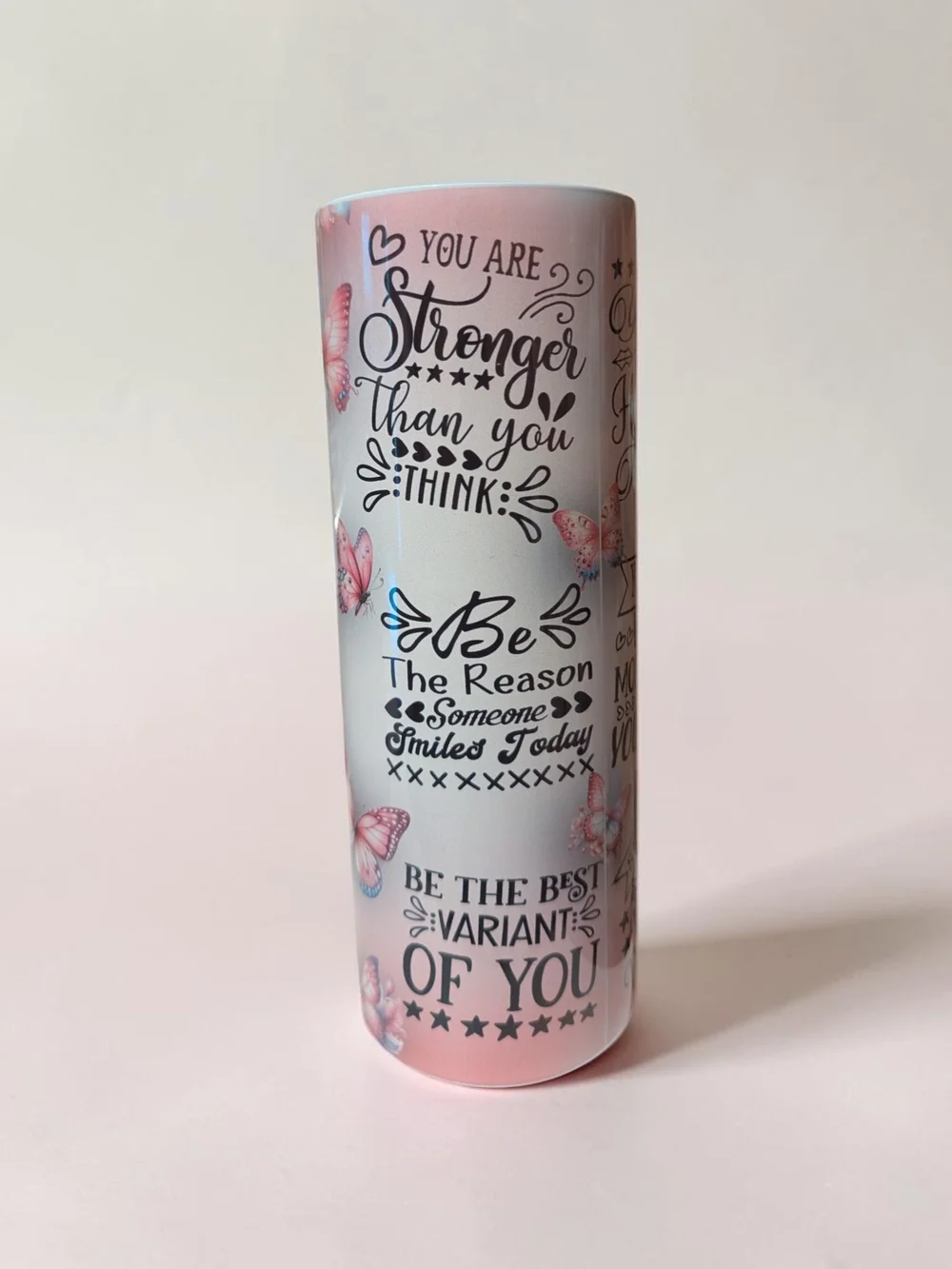 Inspirational Butterfly Skinny Tumbler - Pink & White